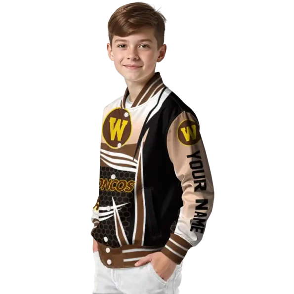 custom western michigan broncos mesh effect brown black varsity jacket trendy.webp
