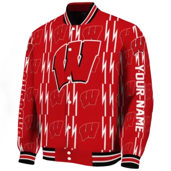 custom wisconsin badgers bolt stripe red varsity jacket best selling.webp