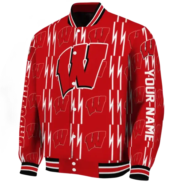 custom wisconsin badgers bolt stripe red varsity jacket best selling.webp