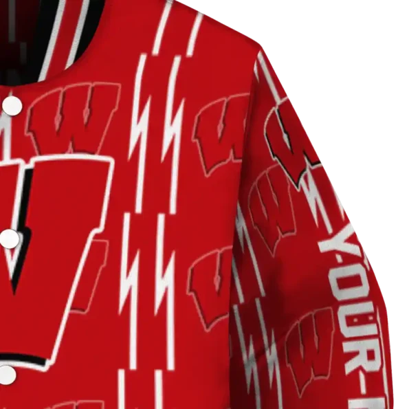 custom wisconsin badgers bolt stripe red varsity jacket premium grade.webp