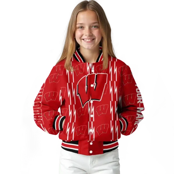 custom wisconsin badgers bolt stripe red varsity jacket top rated.webp