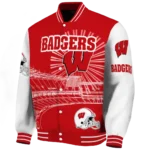 custom wisconsin badgers ferris arena red white varsity jacket best selling.webp