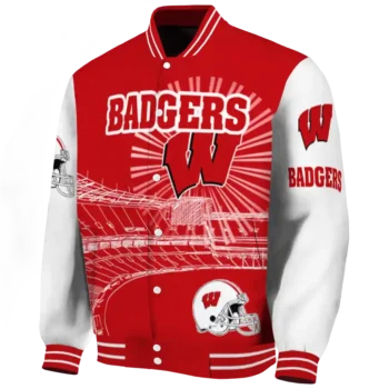 custom wisconsin badgers ferris arena red white varsity jacket best selling.webp