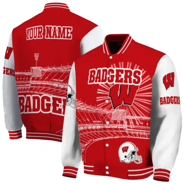 custom wisconsin badgers ferris arena red white varsity jacket fashion forward.webp