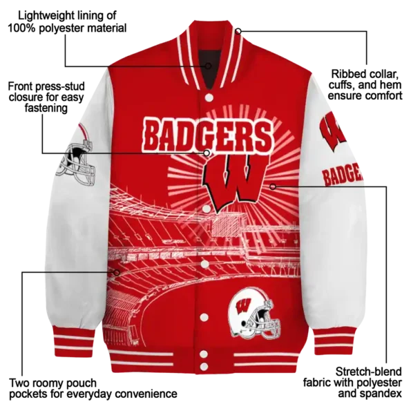 custom wisconsin badgers ferris arena red white varsity jacket new arrival.webp