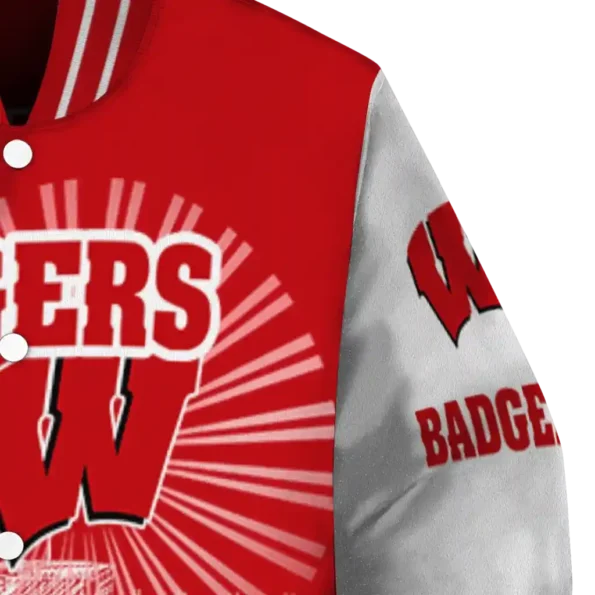 custom wisconsin badgers ferris arena red white varsity jacket premium grade.webp