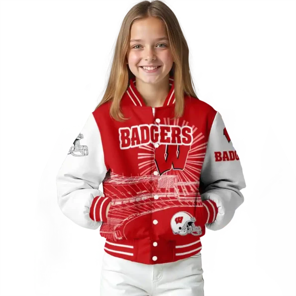 custom wisconsin badgers ferris arena red white varsity jacket top rated.webp