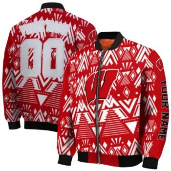 custom wisconsin badgers pyramid shapes red bomber jacket fashion forward
