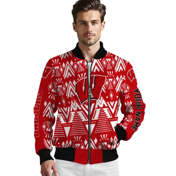 custom wisconsin badgers pyramid shapes red bomber jacket high quality