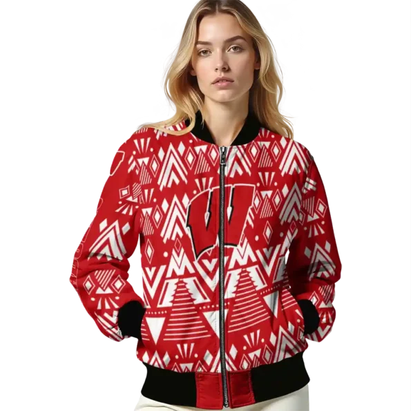 custom wisconsin badgers pyramid shapes red bomber jacket latest model