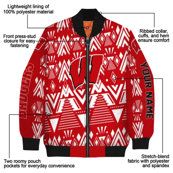 custom wisconsin badgers pyramid shapes red bomber jacket new arrival