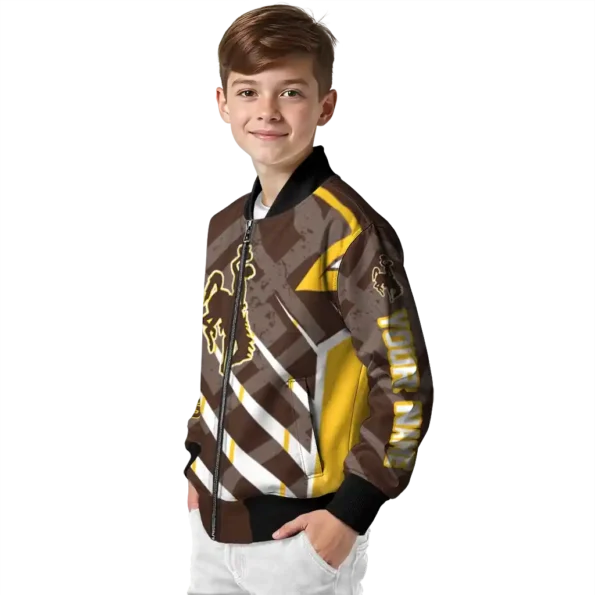 custom wyoming cowboys chevron angles brown bomber jacket trendy