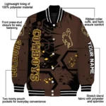 custom wyoming cowboys hexagon cluster brown black varsity jacket best selling.webp