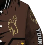 custom wyoming cowboys hexagon cluster brown black varsity jacket best selling.webp