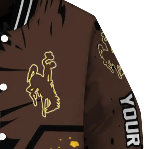 custom wyoming cowboys hexagon cluster brown black varsity jacket premium grade.webp