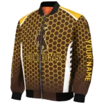 custom wyoming cowboys hexagon grid brown bomber jacket best selling