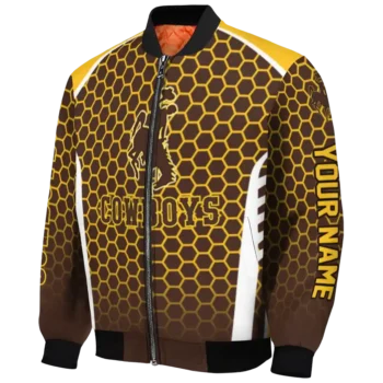 custom wyoming cowboys hexagon grid brown bomber jacket best selling