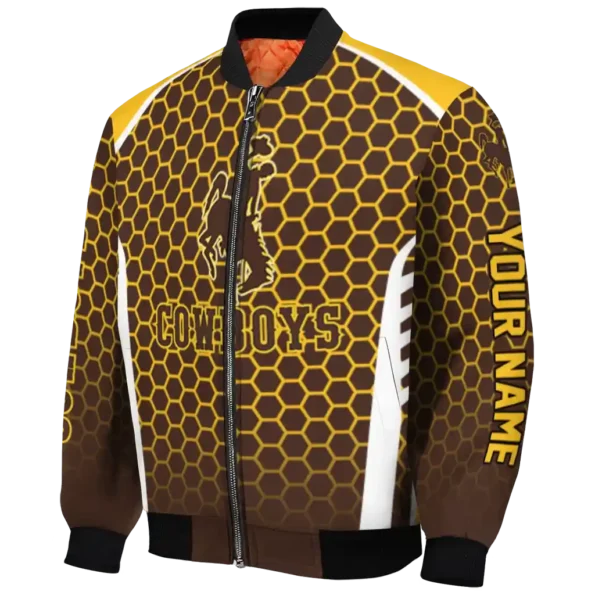 custom wyoming cowboys hexagon grid brown bomber jacket best selling