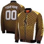 custom wyoming cowboys hexagon grid brown bomber jacket best selling