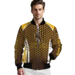 custom wyoming cowboys hexagon grid brown bomber jacket best selling