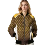 custom wyoming cowboys hexagon grid brown bomber jacket best selling