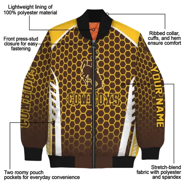 custom wyoming cowboys hexagon grid brown bomber jacket new arrival