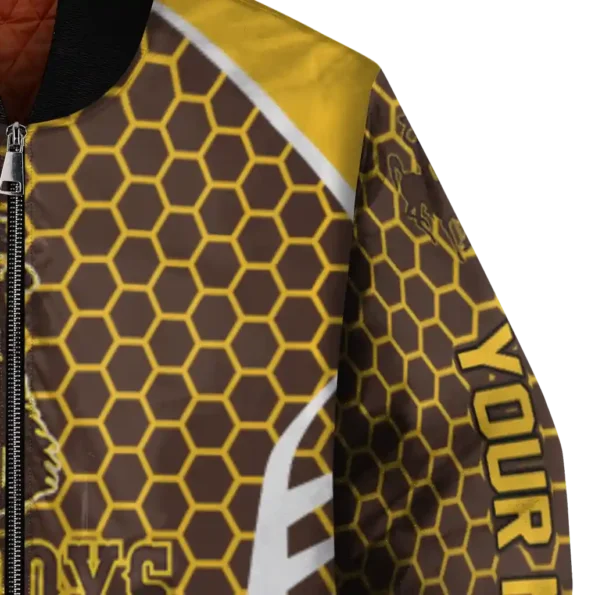 custom wyoming cowboys hexagon grid brown bomber jacket premium grade