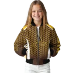 custom wyoming cowboys hexagon grid brown bomber jacket best selling