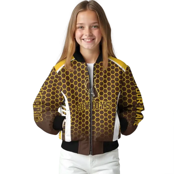 custom wyoming cowboys hexagon grid brown bomber jacket top rated