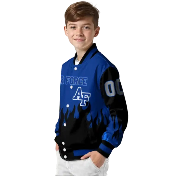 customized air force falcons flame border blue black varsity jacket trendy.webp