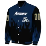 customized akron zips flame border blue black varsity jacket best selling.webp