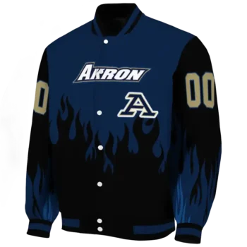 customized akron zips flame border blue black varsity jacket best selling.webp
