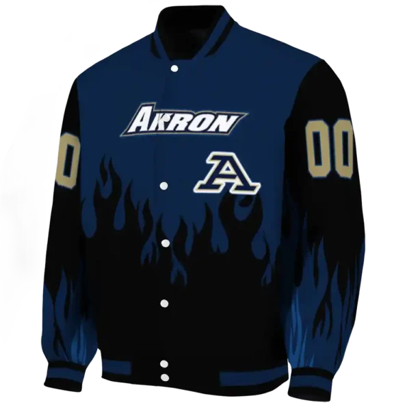customized akron zips flame border blue black varsity jacket best selling.webp