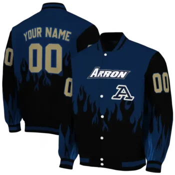 customized akron zips flame border blue black varsity jacket fashion forward.webp