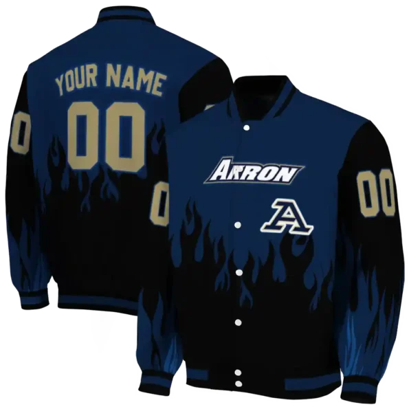 customized akron zips flame border blue black varsity jacket fashion forward.webp