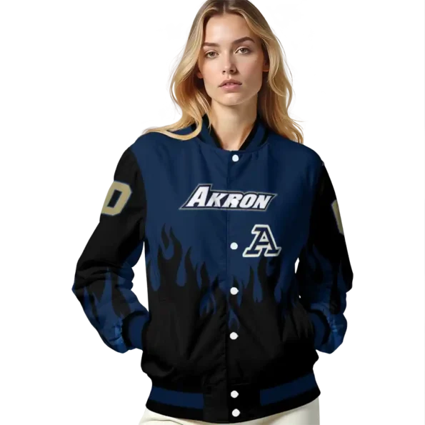 customized akron zips flame border blue black varsity jacket latest model.webp