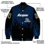 customized akron zips flame border blue black varsity jacket best selling.webp