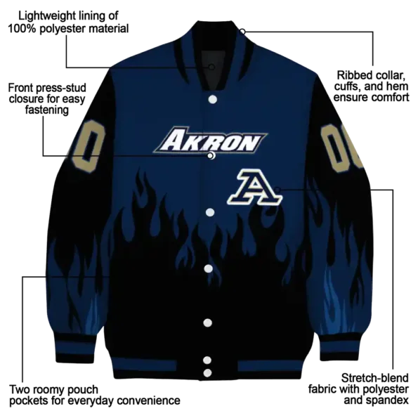 customized akron zips flame border blue black varsity jacket new arrival.webp