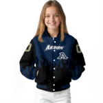 customized akron zips flame border blue black varsity jacket best selling.webp