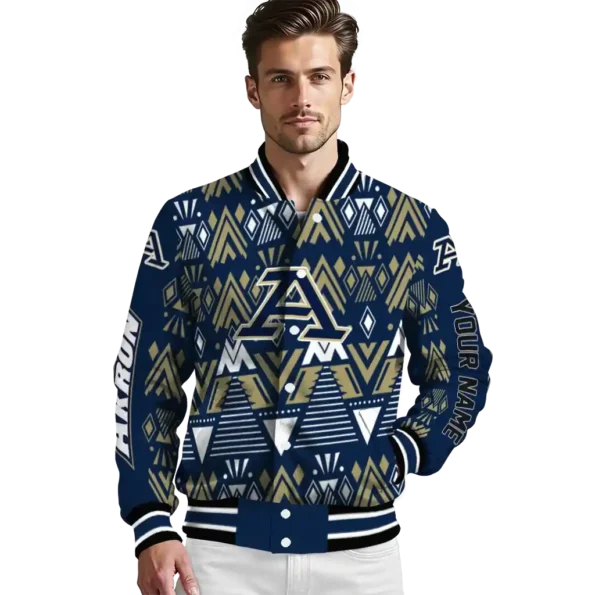 customized akron zips pyramid shapes blue varsity jacket high quality.webp