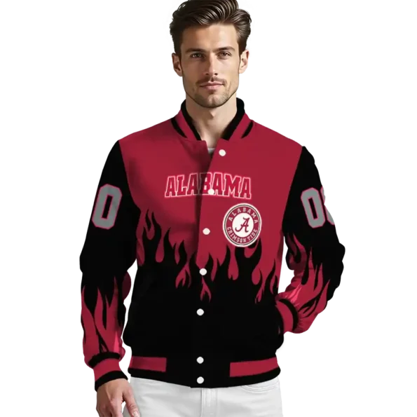 customized alabama crimson tide flame border crimson black varsity jacket high quality.webp