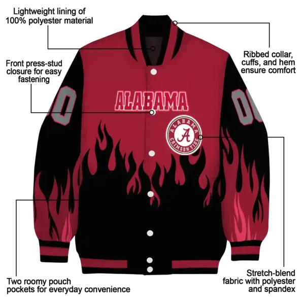 customized alabama crimson tide flame border crimson black varsity jacket new arrival.webp