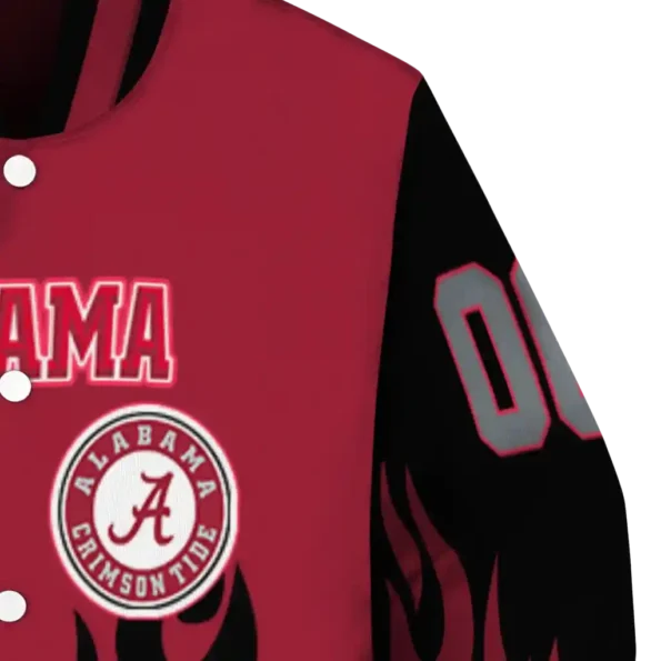 customized alabama crimson tide flame border crimson black varsity jacket premium grade.webp