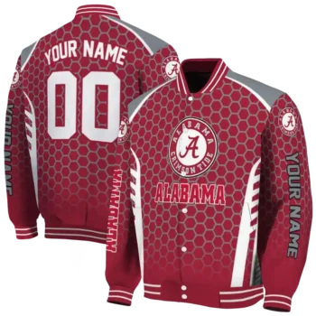 customized alabama crimson tide hexagon grid crimson varsity jacket fashion forward.webp