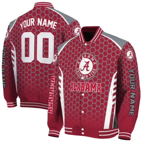 customized alabama crimson tide hexagon grid crimson varsity jacket fashion forward.webp