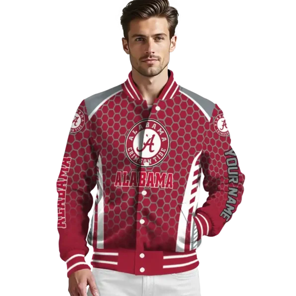 customized alabama crimson tide hexagon grid crimson varsity jacket high quality.webp