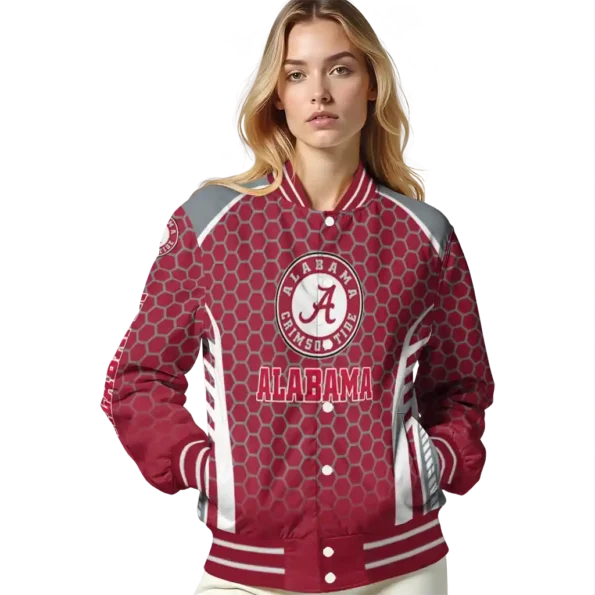 customized alabama crimson tide hexagon grid crimson varsity jacket latest model.webp