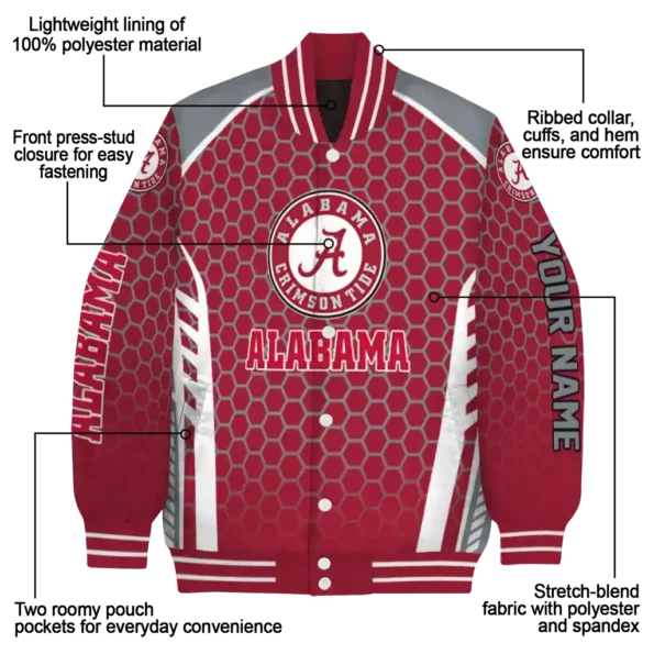 customized alabama crimson tide hexagon grid crimson varsity jacket new arrival.webp