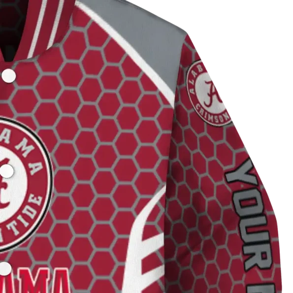 customized alabama crimson tide hexagon grid crimson varsity jacket premium grade.webp