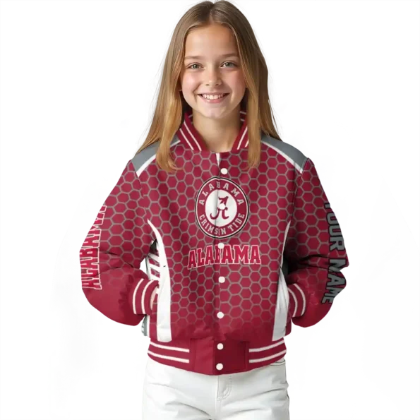 customized alabama crimson tide hexagon grid crimson varsity jacket top rated.webp